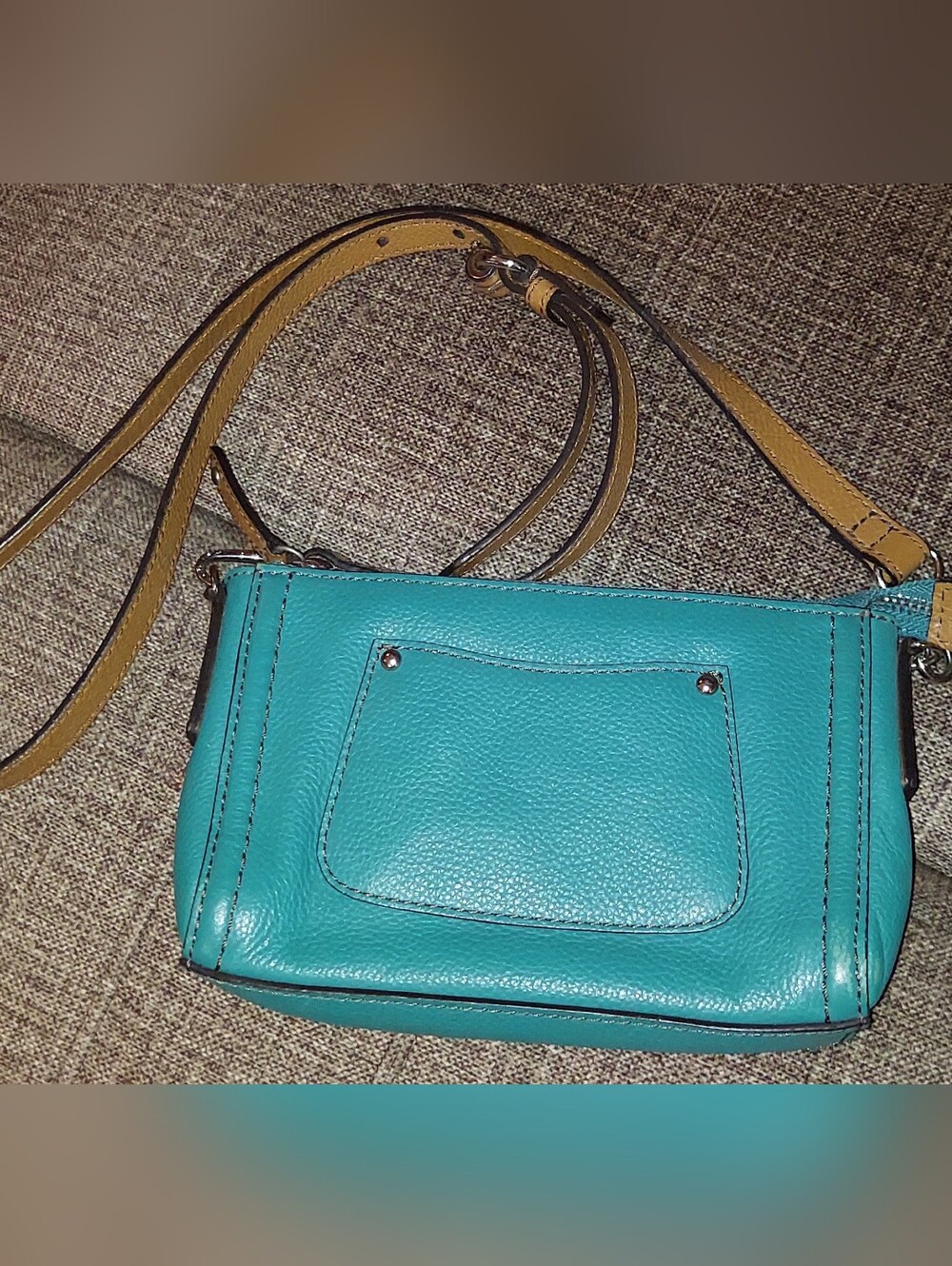 Teal Leather Crossbody with Contrasting Tan Strap
